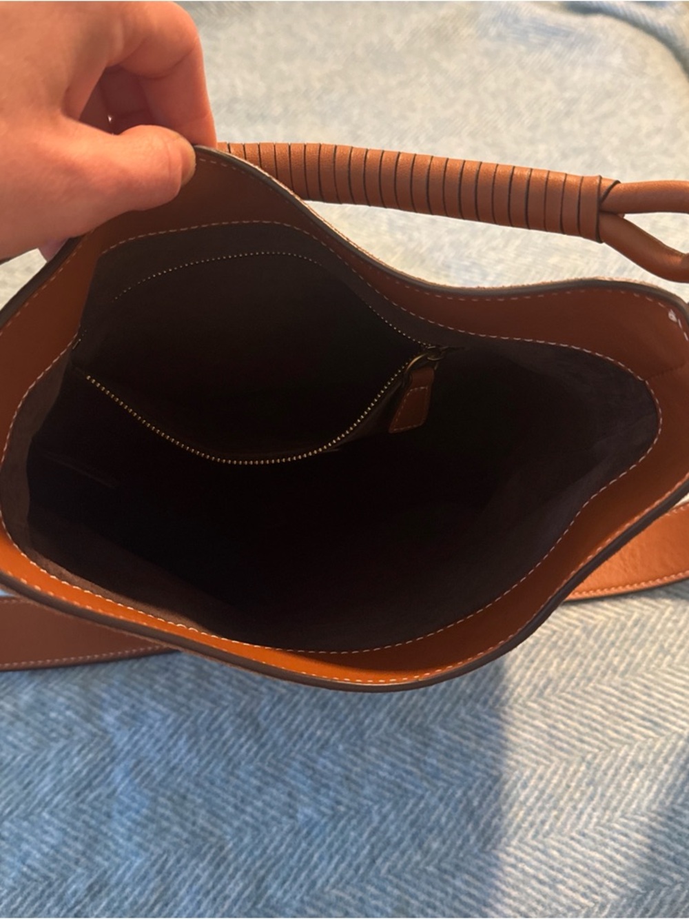 STAUD Mel Bag Cognac Suede Shoulder Bag with Wrapped Handle - Picture 5 of 5